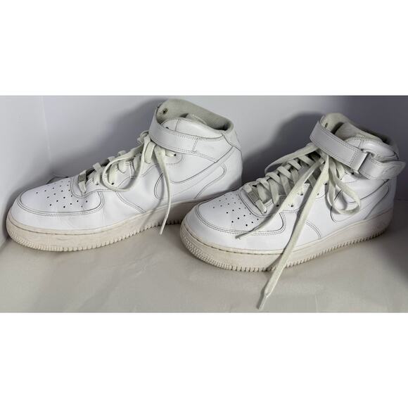 NIKE AIRFORCE 1 MENS WHITE LEATHER HI TOP SNEAKERS SHOES SIZE 12 - Picture 7 of 8